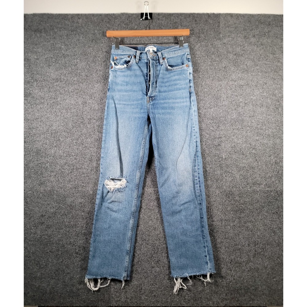RE/DONE 70s High Rise Stove Pipe Straight-Leg‎ Jeans Size 27 (Fits 26) Raw Hem